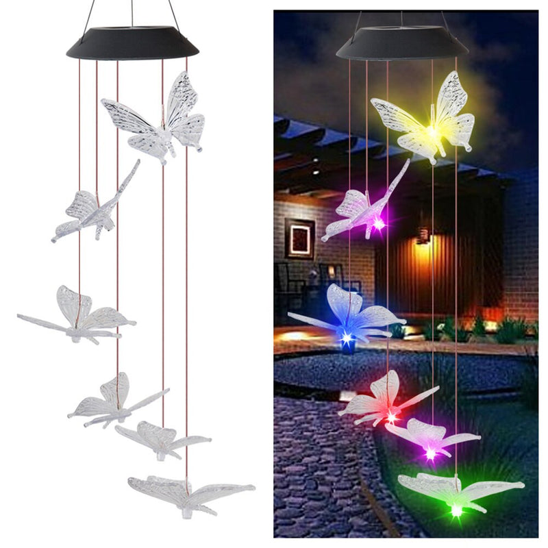 Carrilhão de vento solar que muda de cor, bola de cristal led, beija-flor, luz à prova d'água, área externa, decoração de jardim